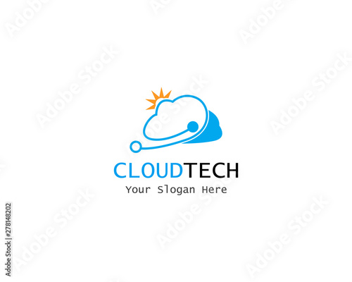 Cloud Digital technology line logo template vector