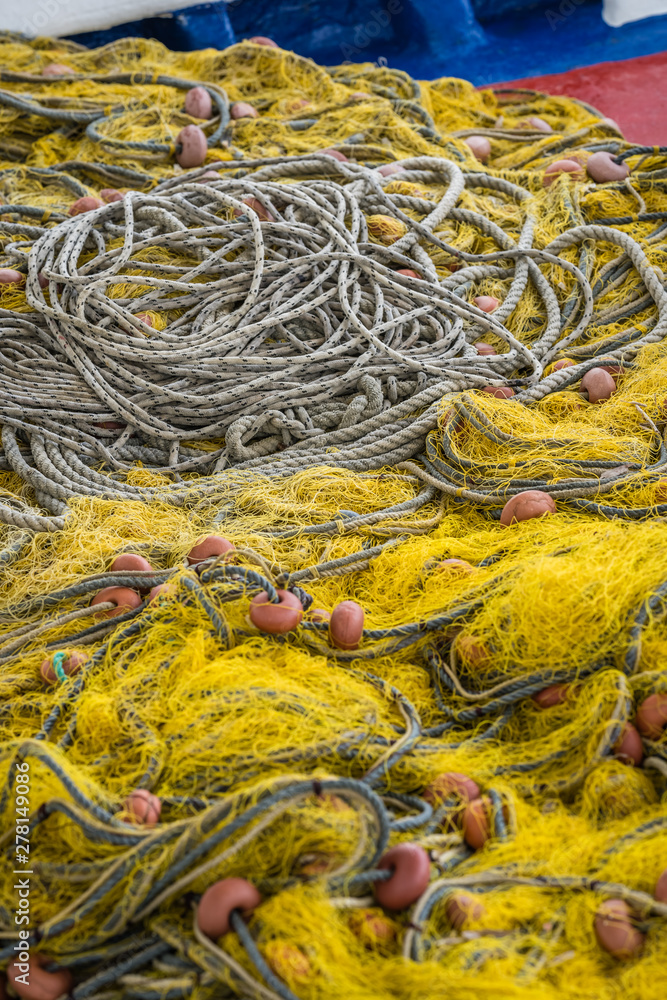 Pile of colorful fisherman fishing nets