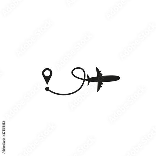 Flight route. Plane icon. Airplane icon with route from launch point to destination point. Vector illustration