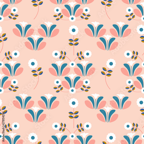 Cute pink flowers in a retro pattern design