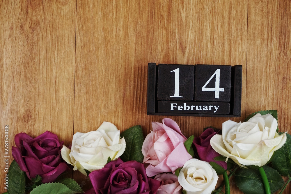 Fototapeta premium 14 February valentine's day background top view flat lay with space for copy