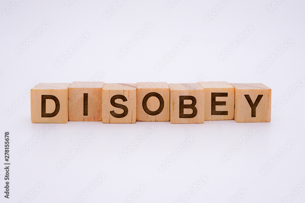 Disobey Word Written In Wooden Cube With White Background Concept Disobey Word Written In Wooden Cube With White Background Concept