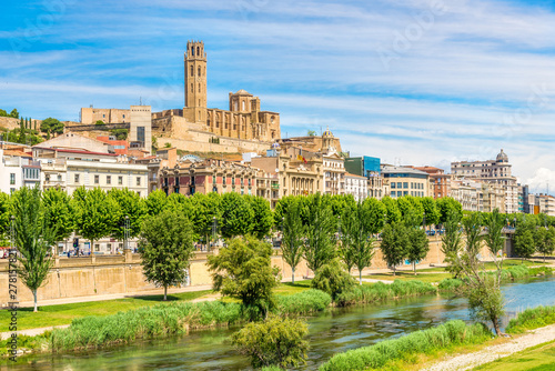 View at the Old Cathedral Seu Vella with Segre river in Lleida - Spain
