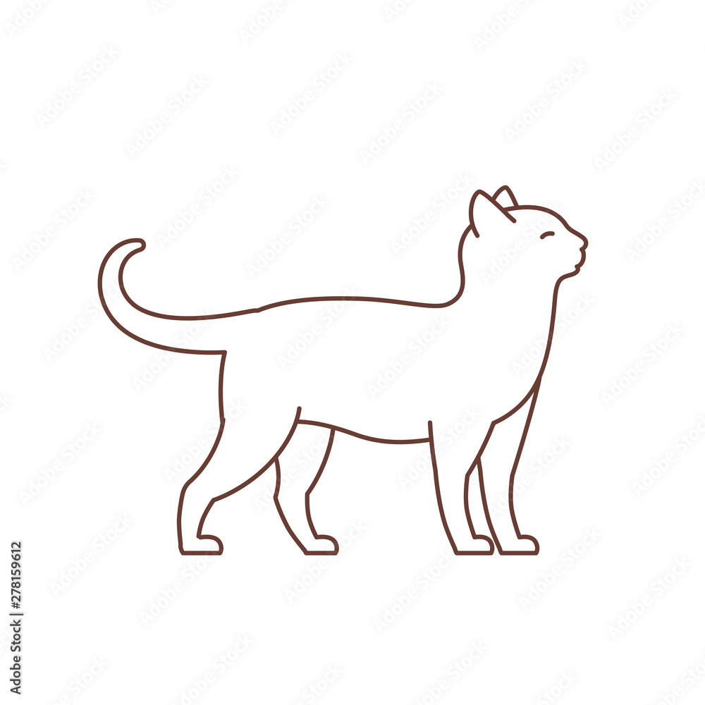 Cat. Adult elegant cat. Animal pet. Pussy. Outline contour line vector illustration. Cat. Adult elegant cat. Animal pet. Pussy. Outline contour line vector illustration.