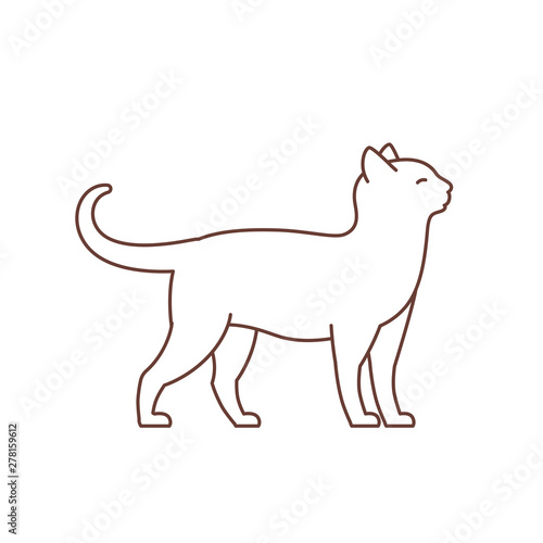 Cat. Adult elegant cat. Animal pet. Pussy. Outline contour line vector illustration.