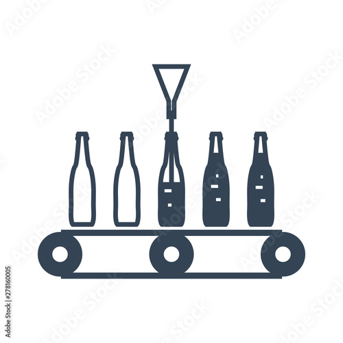 black icon bottling line, conveyor, pouring, filling