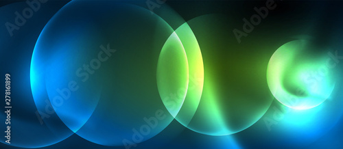 Blue neon bubbles and circles abstract background  futuristic magic techno design