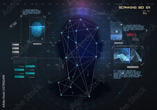 Biometric Identification or Recognition System of Person. Face ID. Fingerprint, voice scan in futuristic style with digital interface. Vector illustration