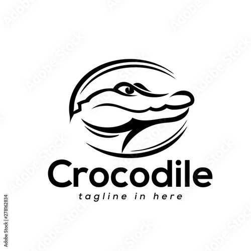 Circle crocodile drawing art logo design inspiration