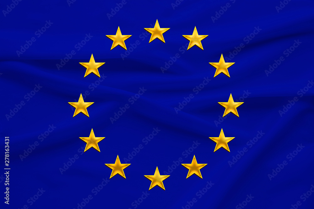 stylized European Union flag, symbol of united Europe on soft silk with soft folds, close-up stylized European Union flag, symbol of united Europe on soft silk with soft folds, close-up
