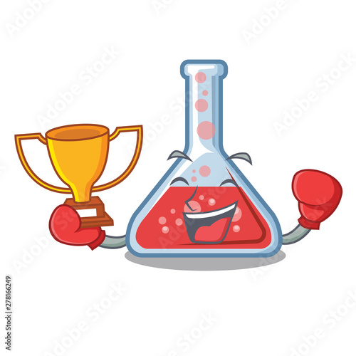 Boxing winner erlenmeyer flask in cartoon lab room