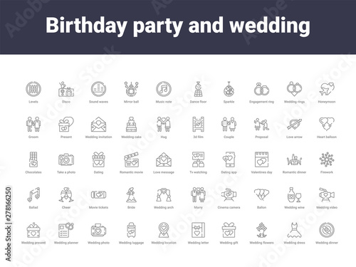 birthday party and wedding outline icons