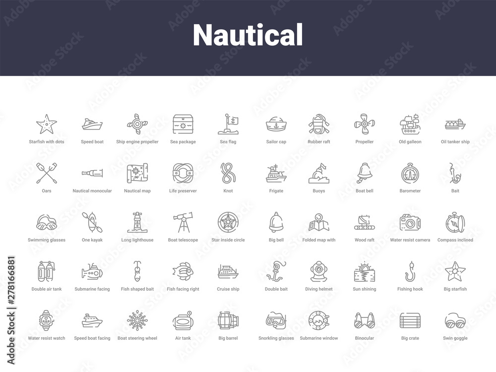 Naklejka premium nautical outline icons