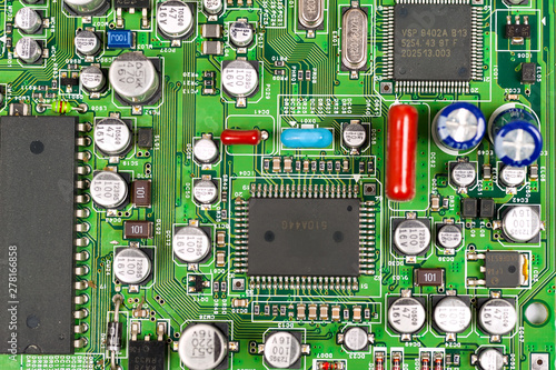 printed circuit Board with chips and radio components electronics
