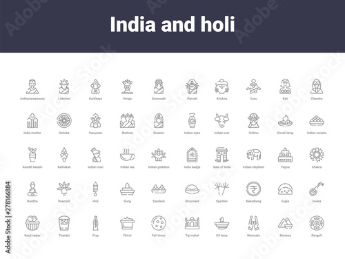 india and holi outline icons