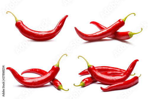 Φωτογραφία Collection of red chili peppers, isolated on white background