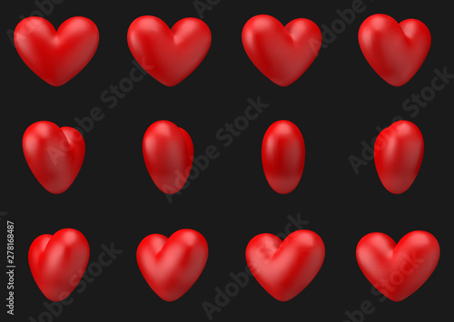Vector Heart 3d animation rotate around itself 12 frame