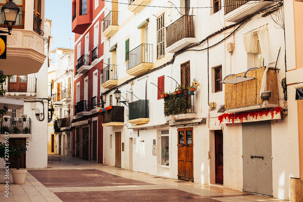 Fototapeta premium Typical house facades in Ibiza Town, Spain
