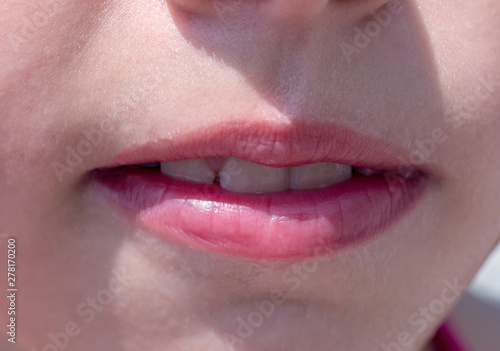 Lips natural close-up teen girl front view