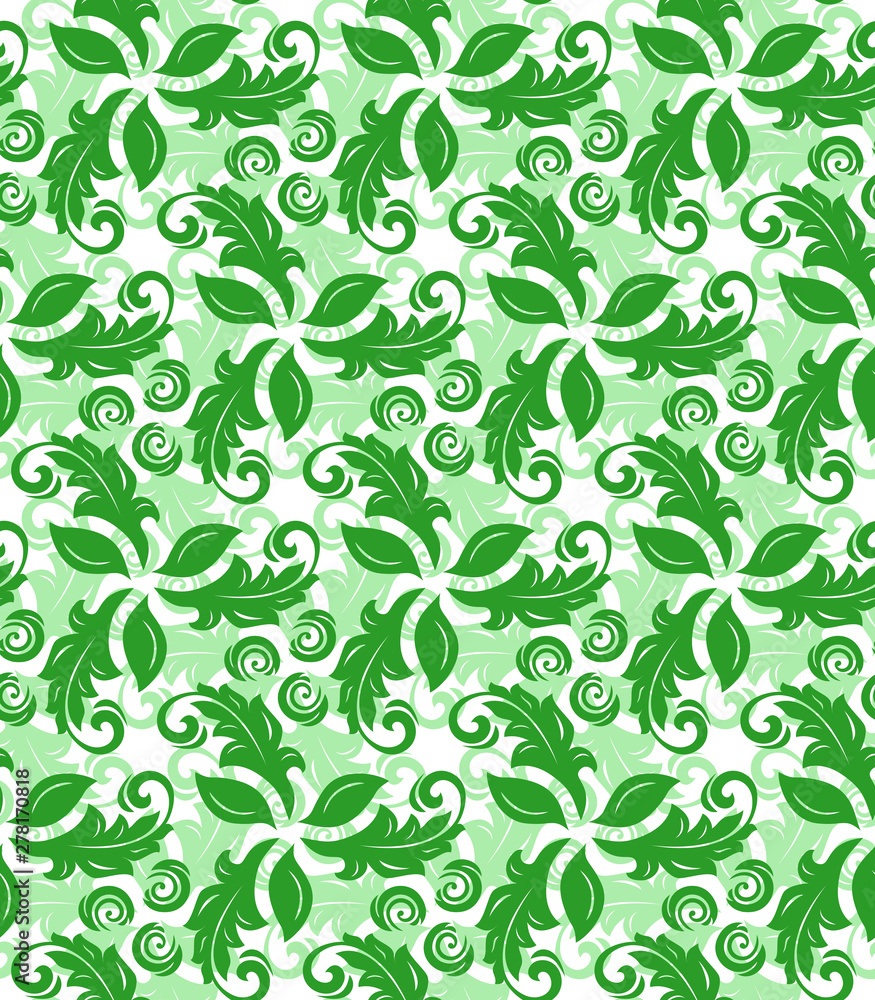 Floral green and white ornament. Seamless abstract classic background with flowers. Pattern with repeating floral elements