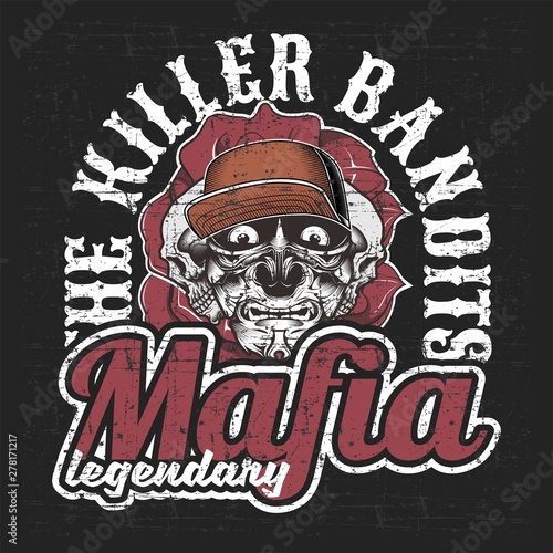 mafia gangster,bandits with letter the killer bandit, .vector hand drawing,Shirt designs, biker, disk jockey, gentleman, barber and many others.isolated and easy to edit. Vector Illustration
