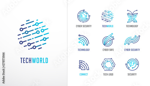 Collection of logos. Technology, biotechnology, high tech, fintech icons and symbols