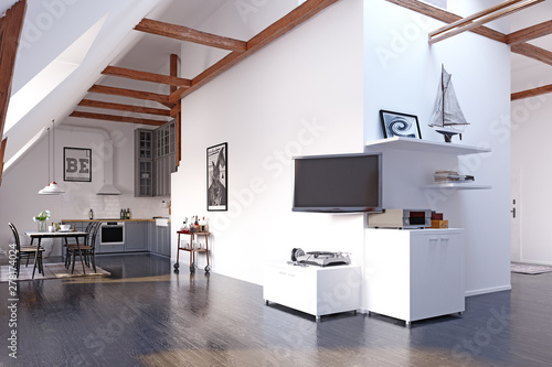 modern loft kitchen interior design.