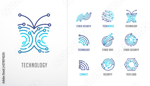 Collection of logos. Technology, biotechnology, high tech, fintech icons and symbols