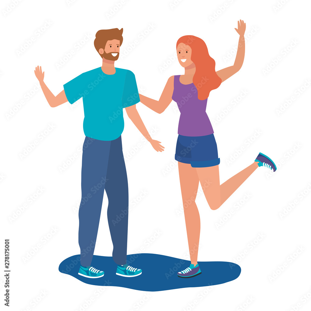 young lovers couple celebrating characters young lovers couple celebrating characters