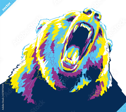 Canvas Print Pop art portrait of agressive bear. Vector illustration