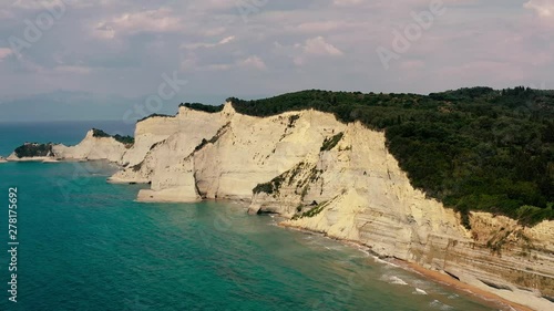 Wide Aerial View Of Logas beach cliffs in Peroulades, Geece photo