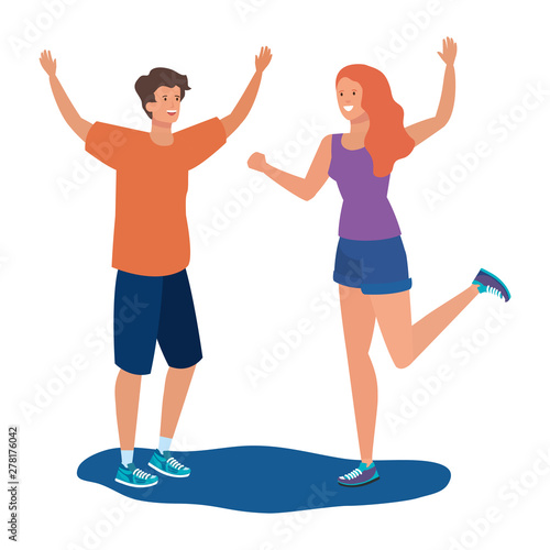 young lovers couple celebrating characters