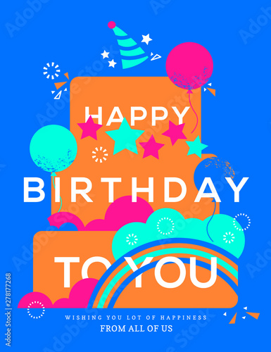 Happy Birthday cake illustration. Birthday card design template