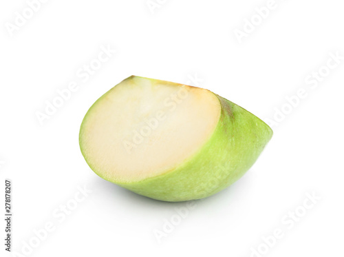 Piece of fresh green apple on white background