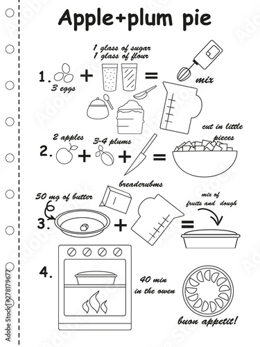 simple apple pie recipte with line art icons