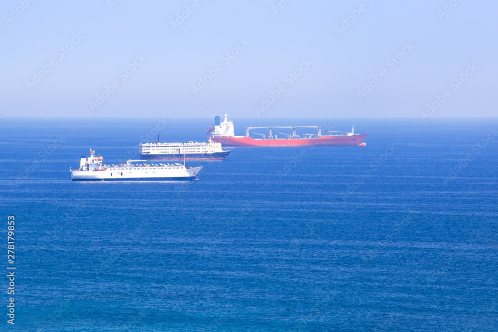 Cargo ships in the Mediterranean sea, container , shipping , logistics , transportation Systems