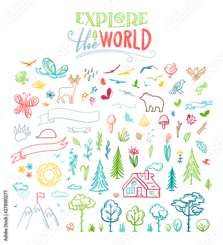 Vector set of nature doodles.