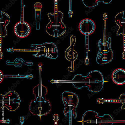 Photo Musical equipment hand drawn outline seamless pattern