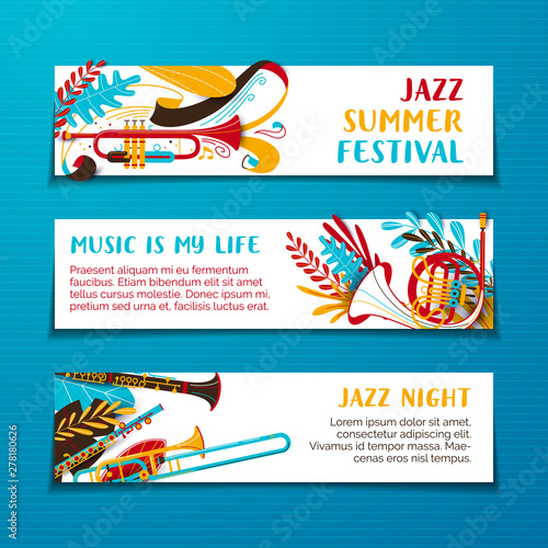 Jazz summer festival hand drawn vector banner template set