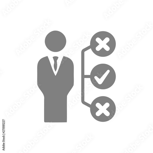 Business decision, business plan, decision making, management, plan, planning, strategy grey color icon