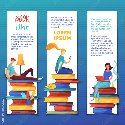 Students reading ebooks bookmarks templates set