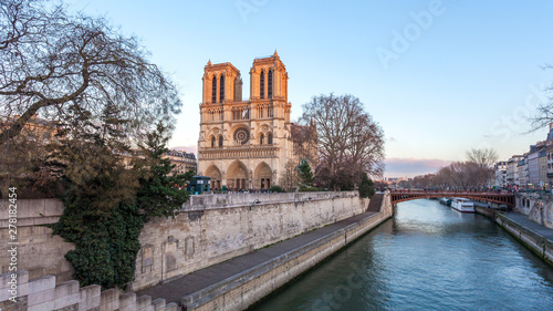 Notre Dame Cathedral in Paris in the evening, France