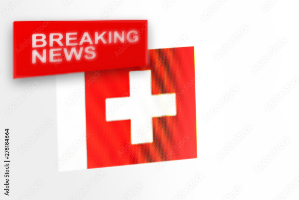 Breaking news, Switzerland country's flag and the inscription news Breaking news, Switzerland country's flag and the inscription news