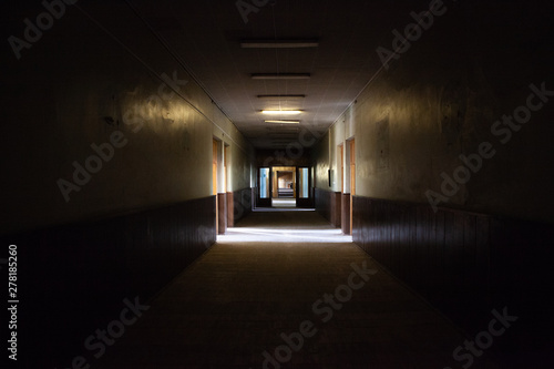 Dark a long corridor. Portal. Horror