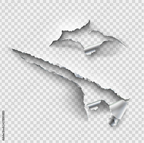 Torn ripped metal vector template, sides with ripped steel on realistic transparent background.