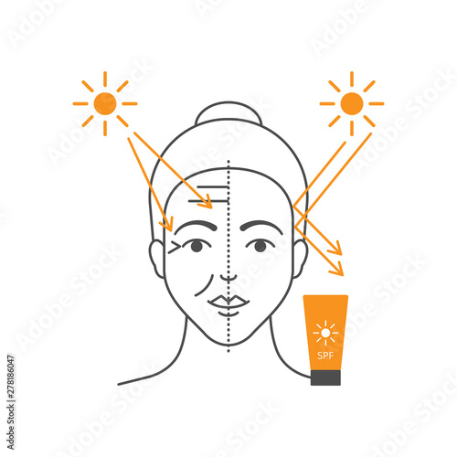 Skin care, skin damage UV protection sun block vector illustration