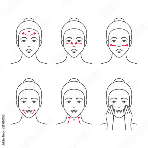 Facial massage outline vector icons
