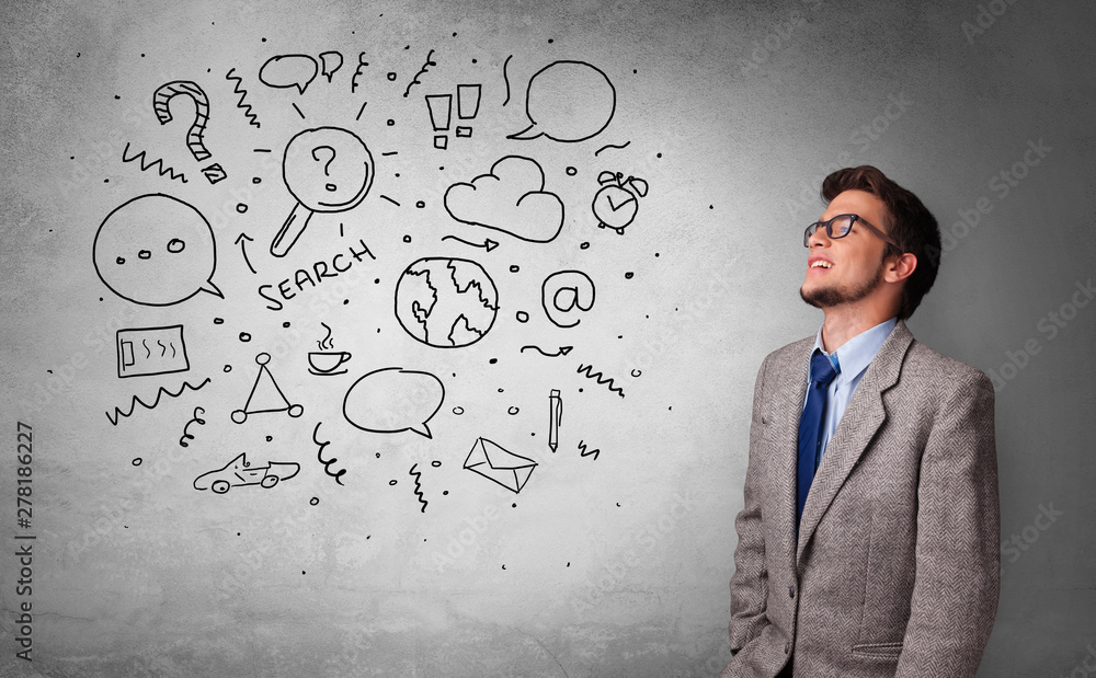 Young person thinking with office problems concept Young person thinking with office problems concept