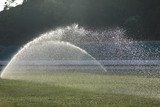 Watering lawn in the sunrise stadium