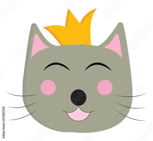 A happy cat with a crown, vector or color illustration.